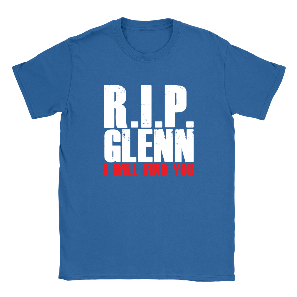 Maglietta Uomo R.I.P. Glenn – The Walking Dead, Grigia, 100% Cotone, Ispirata Alla Serie TV