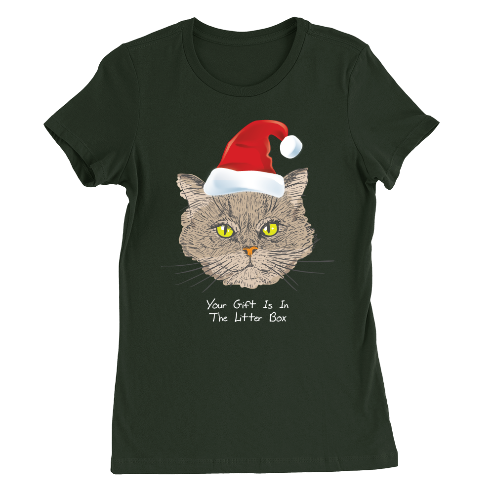  Gift Is In The Box Womens T Shirt Funny Cat Christmas Top 